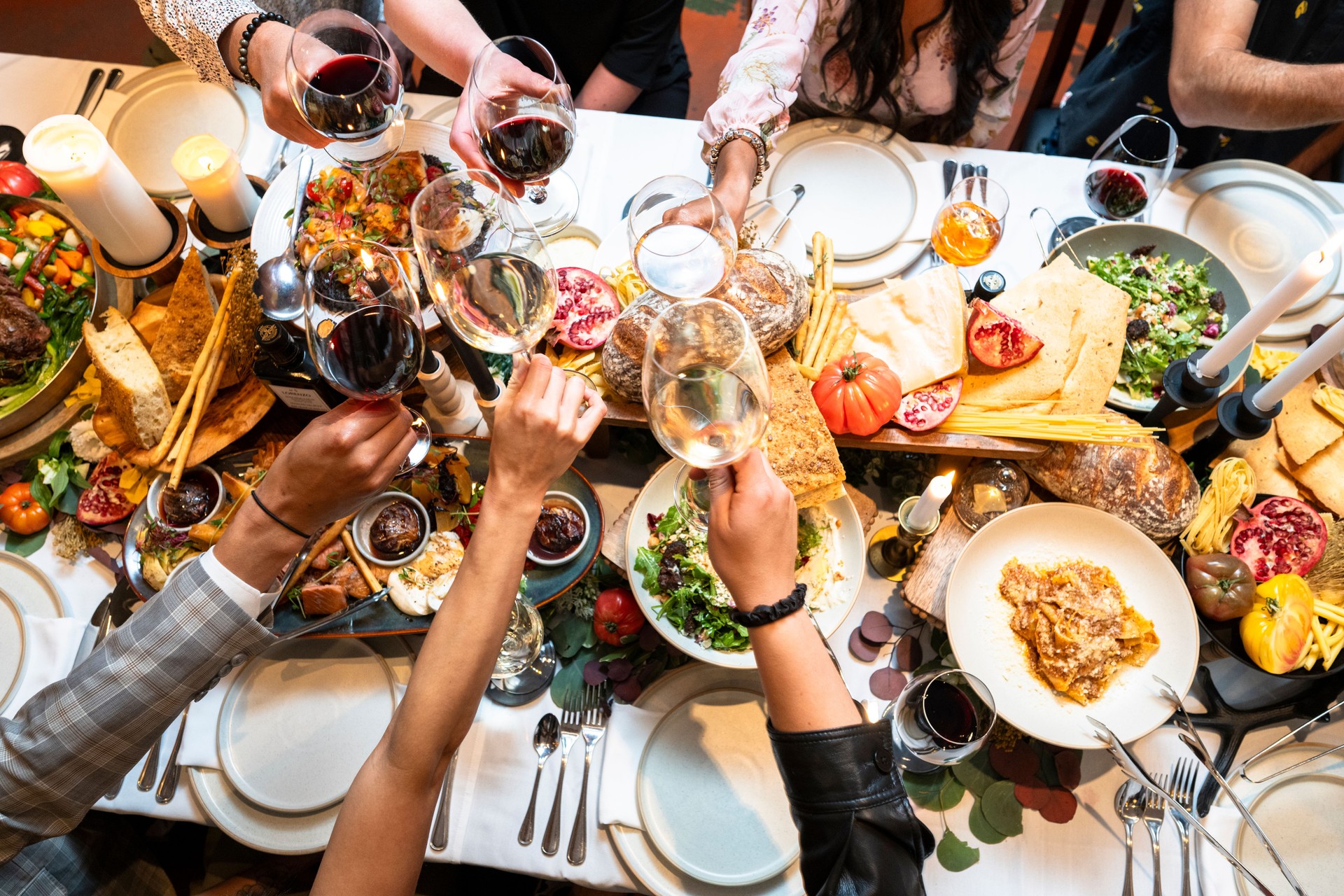 Friends enjoy luxury meal at restaurant